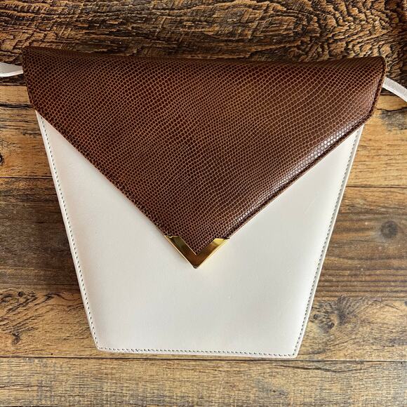Vintage Michael Rome for M. Fine Italy Geometric Two-Tone Leather Shoulder Bag - Picture 2 of 9